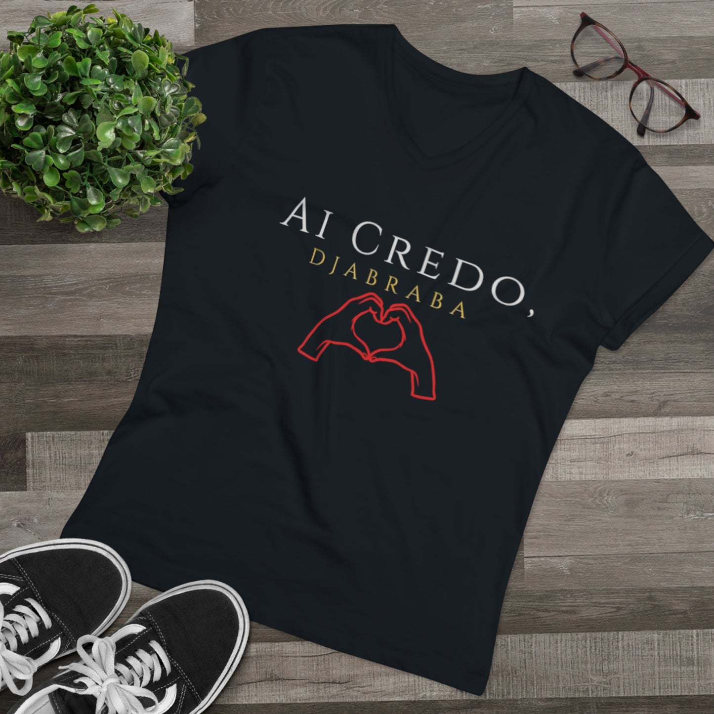 Men’s V-Neck Tee - 'Ai Credo, Djabraba' Heart Design