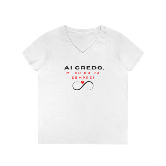 Inspirational V-Neck T-Shirt for Women - "AI CREDE, MIKU DO PA SEMPRE" Design