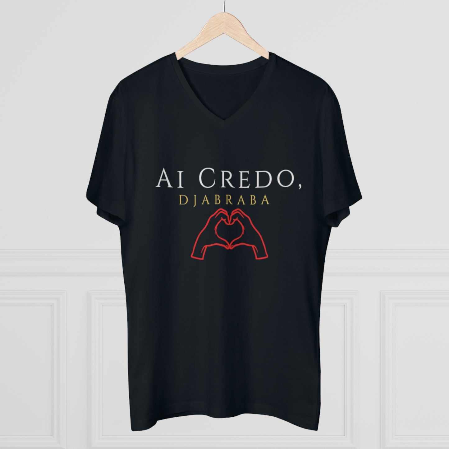 Men’s V-Neck Tee - 'Ai Credo, Djabraba' Heart Design